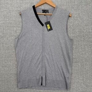 Murano Silk Blend Sweater Vest V-Neck Gray Mens Sz M Preppy Y2K Academia Grandpa